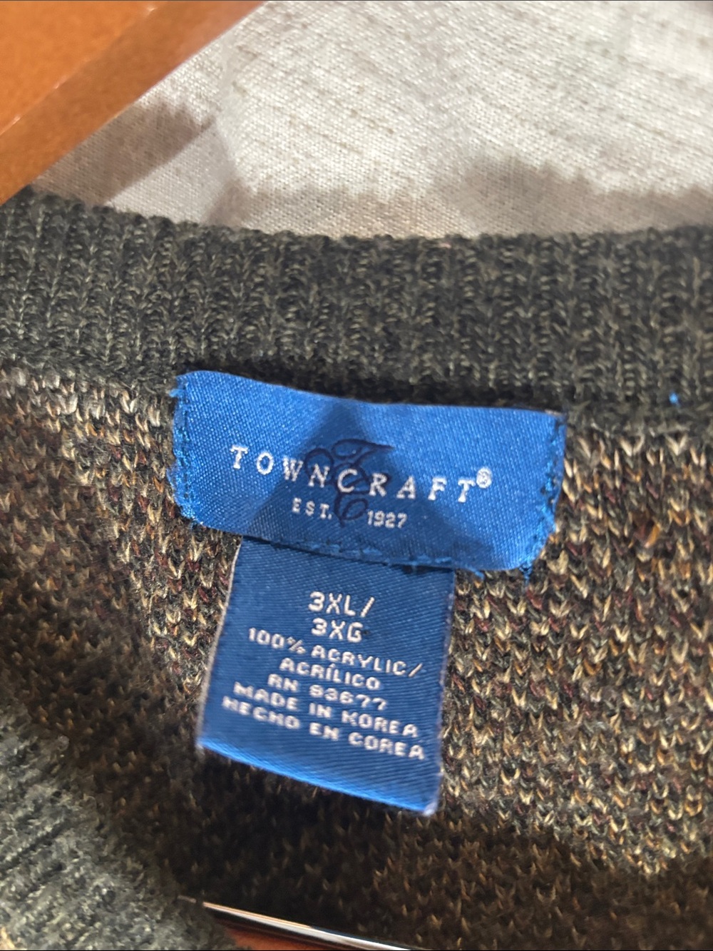 VTG Towncraft Patchwork Geometric Knit Sweater 3XL Earth Tone Grandpa Core EUC - Picture 2 of 8